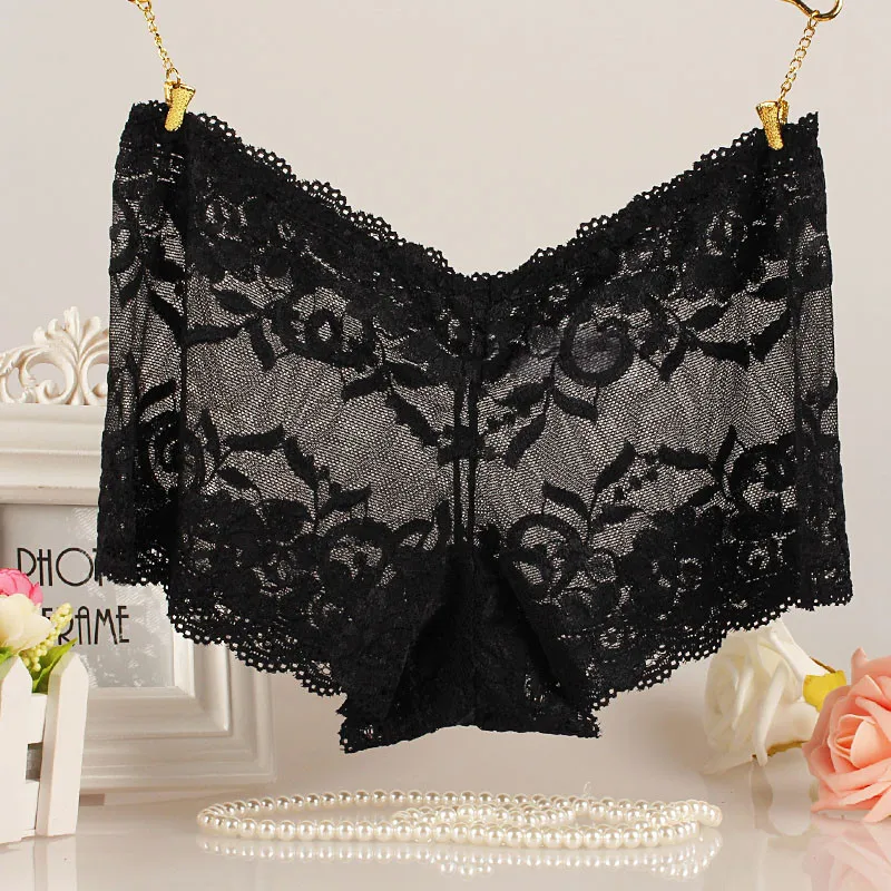 

Plus Size Women's Underwear Pants Cotton Crotch Intimates Women's Sexy Lace Transparent Panties Shorts Female Boyshort Lingerie