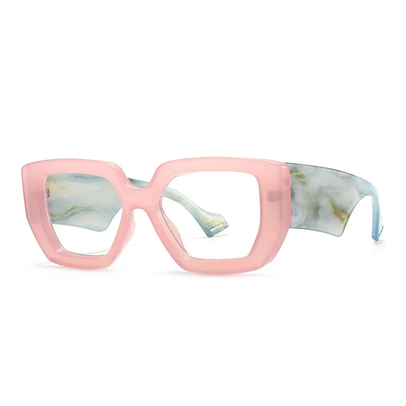 

Fashion Colorful Square Women Glasses Frame Clear Anti-Blu-Ray Spring Hinge Wide Legs Eyewear Men Optical Polygon Frame