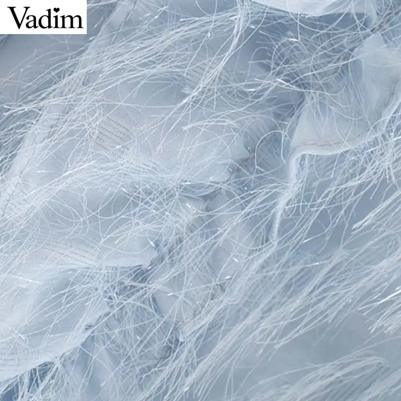Vadim women chic tassel patchwork crop top ruffles long sleeve back buttons shirts female cute short blouse blusas LB687