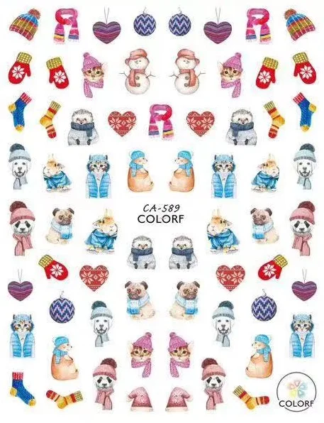 CA серия рождественские кошки Пингвин серия CA-588-589-593 стикеры 3D на ногти nail Art Наклейка шаблон diy Инструменты для ногтей украшения