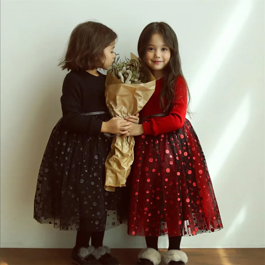 Платье для девочек вечерние платья маленьких с начесом длинными рукавами из