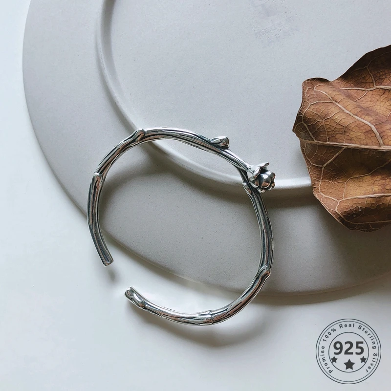 LouLeur, 925 пробы, Серебряная роза, браслеты, винтажные, элегантные, цветок, браслеты, открытые, браслеты для женщин, модное ювелирное изделие, подарки на день рождения