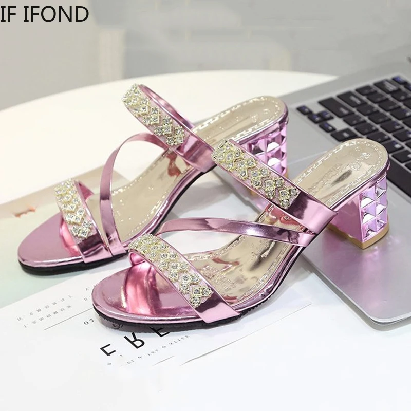 

IF IFOND Shining Crystal Women Summer sandals Beach Slippers Ladies High Heels Bling Fashion Gladiator Shoes Zapatos De Mujer