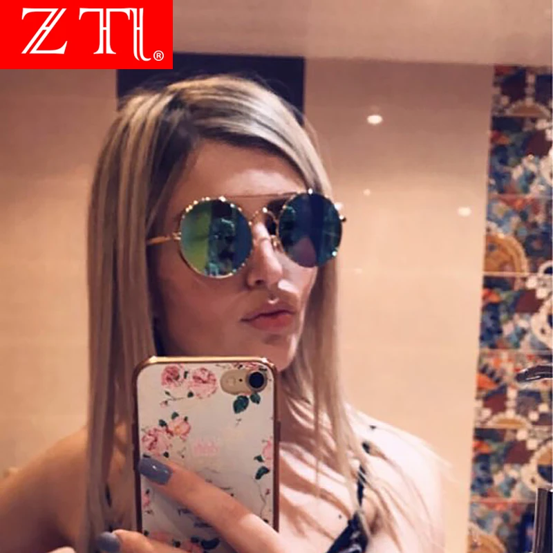 Женские зеркальные поляризованные круглые солнцезащитные очки брендовые