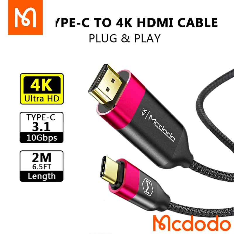 

Кабель Mcdodo 4K USB Type-C к HDMI-совместимый кабель HDTV, Кабель-адаптер для Samsung Huawei, ноутбука, проектора HDTV