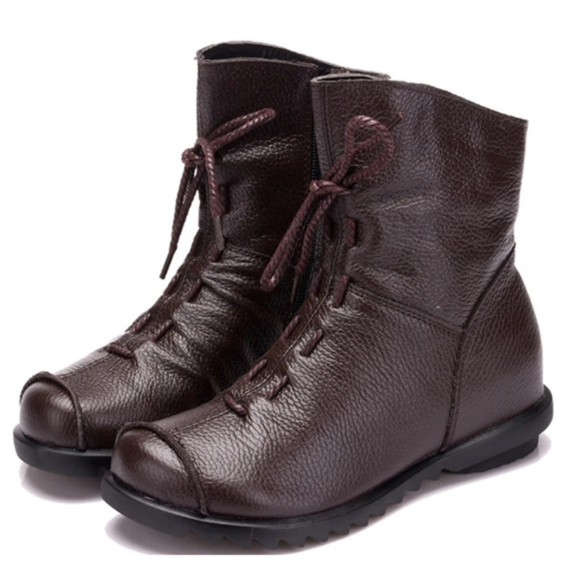 UPUPER Genuine Leather Women's Shoes Handmade Moccasins Shoes Women Booties High Quality Winter Shoes Warm Leather Ankle Boots