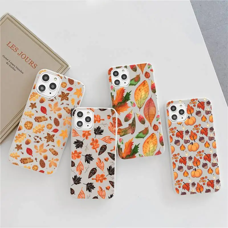 

Autumn maple leaf orange leaves Phone Case Candy Color for iPhone 6 7 8 11 12 s mini pro X XS XR MAX Plus
