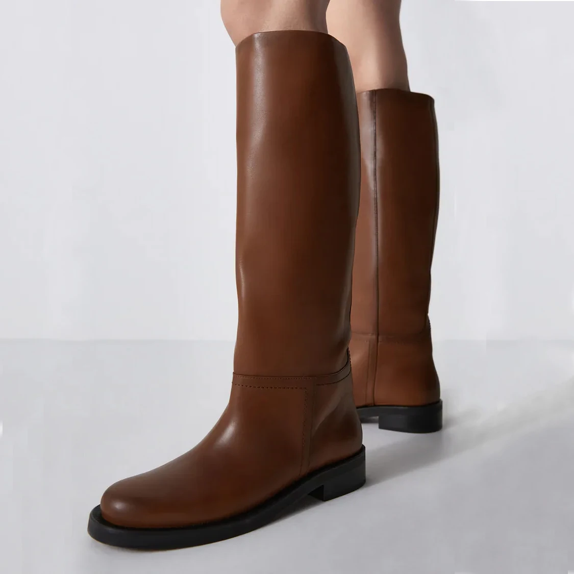 

GD-time INS ZA Women Knee High Boots Full Cow Leather Warm Boots Thick High Heels Motorcycle Boots Punk Shoes Woman High Boots