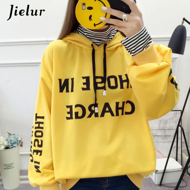 Jielur поддельные две части осенние женские толстовки с буквенным принтом в полоску