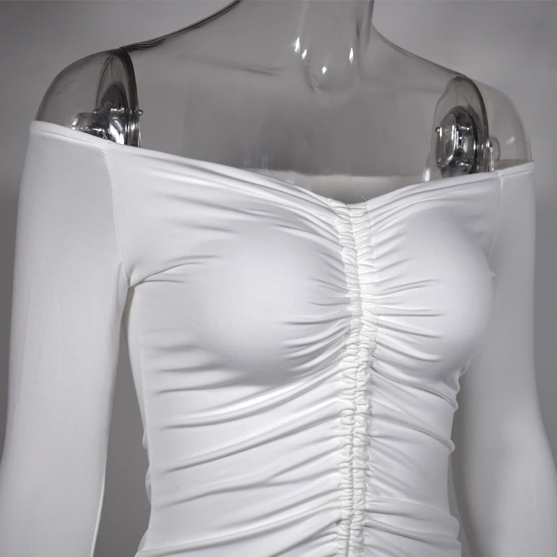 Невозьму 2 слоя осеннее платье Для женщин с открытыми плечами Drawstring Ruched Bodycon платье женские вечерние Клубные пикантные зимнее платье