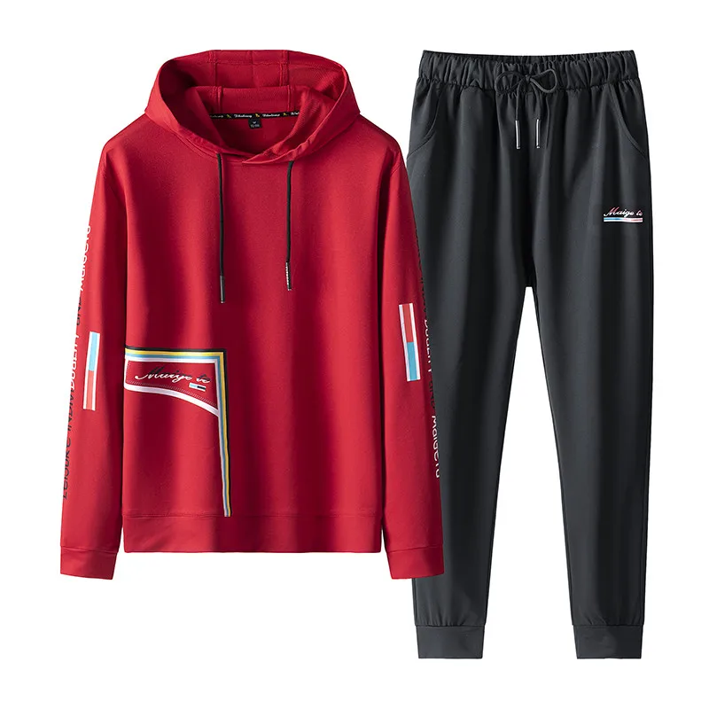 Мужской спортивный костюм с капюшоном повседневный комплект из 2 предметов для