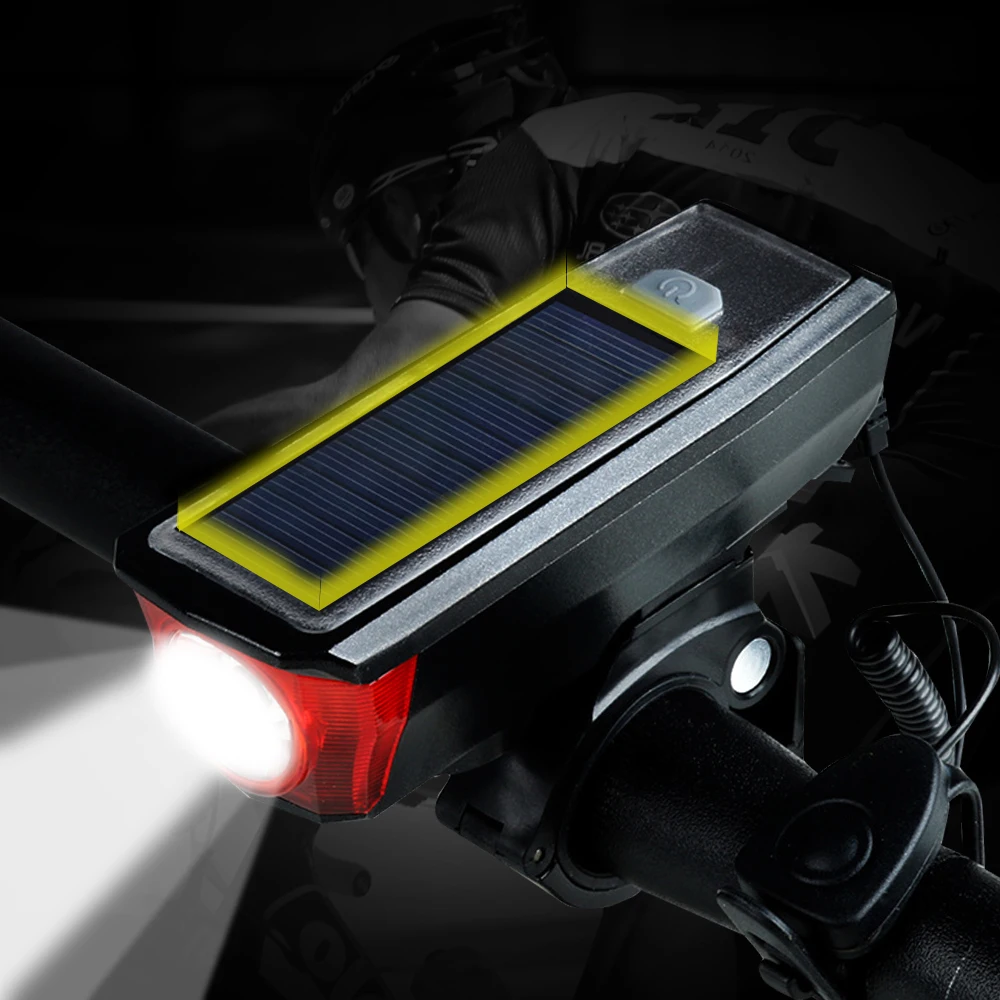 BIke light 20000 люмен Встроенная батарея солнечная перезаряжаемая велосипедная фара Горн велосипедная фара с функцией мобильного питания яркий фонарик - Цвет: BIke light