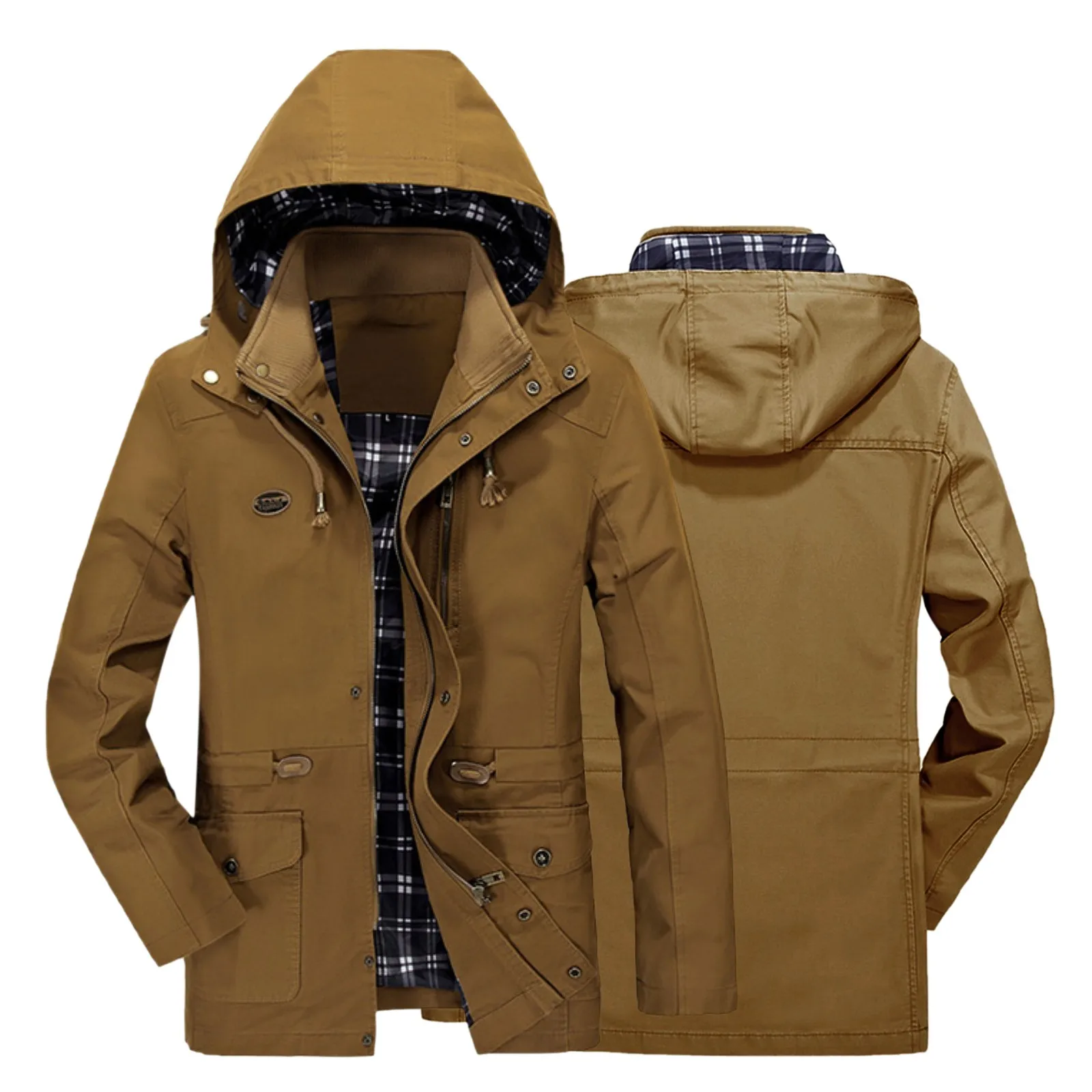 

Куртка chaquetas Мужская однотонная, свободная повседневная верхняя одежда со съемными карманами, с капюшоном, Одежда большого размера, Осень-з...