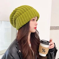 women beanie hat warm winter knitted hats cuff beanies for girls oversize loose knitting thick vogue ladies female big size bone