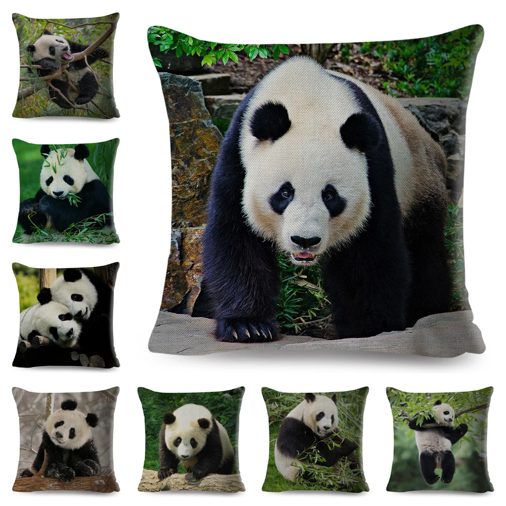 

Cute Panda Pillow Case Decor Lovely Wild Animal Printed Cushion Cover for Sofa Home Car Children Room Polyester Pillowcase