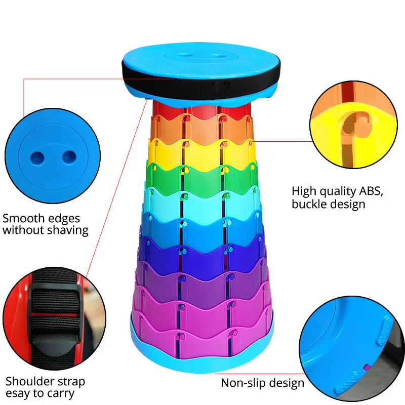 Retractable Folding Stool for Adult Kids Camping Travel Fishing Outdoor Indoor Portable Rainbow Chair | Мебель