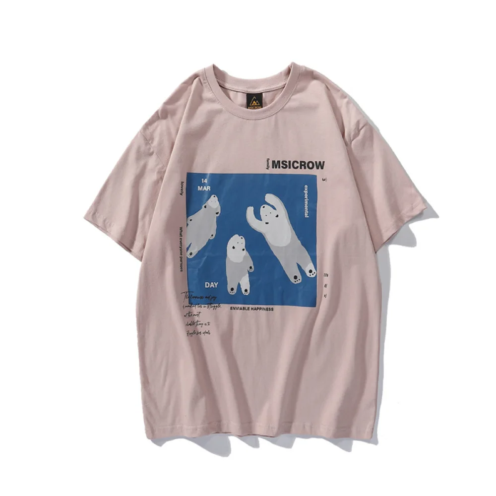 

2021 Men Hip Hop Harajuku T-Shirt Letter Funny Bear Print T Shirt Streetwear Cotton Casual Summer Short Sleeve Tshirt Tops Tees