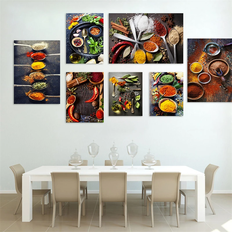 

Kitchen Painting Wall Art Pictures Pizza Food Canvas Painting Modern Seasoning Poster and Print for Dining Room Home Decor