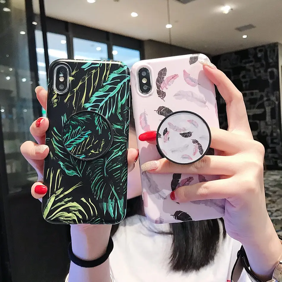 Для Apple iPhone 7 Plus XR X XS Max чехол Роскошный перьевой шлейф складывающаяся подставка
