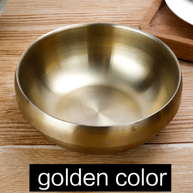 golden 【Video】 Двойная Толстая миска из нержавеющей стали, Корейская 304 полированная миска из нержавеющей стали для супа из риса - Цвет: golden