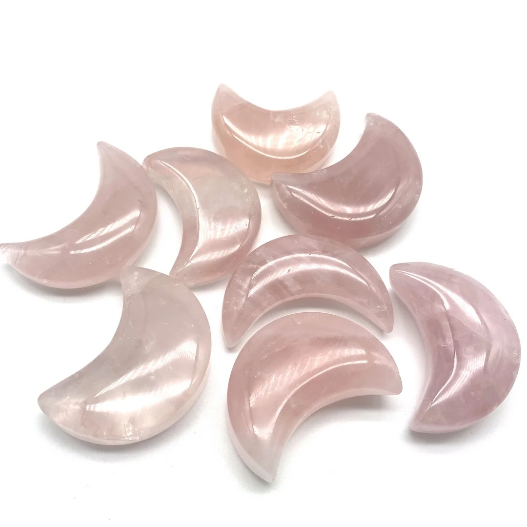 

Natural Pink Crystals Stone Carved Big Size Moon Shaped Smooth Stone Healing Crystals Meditation Room Decoration