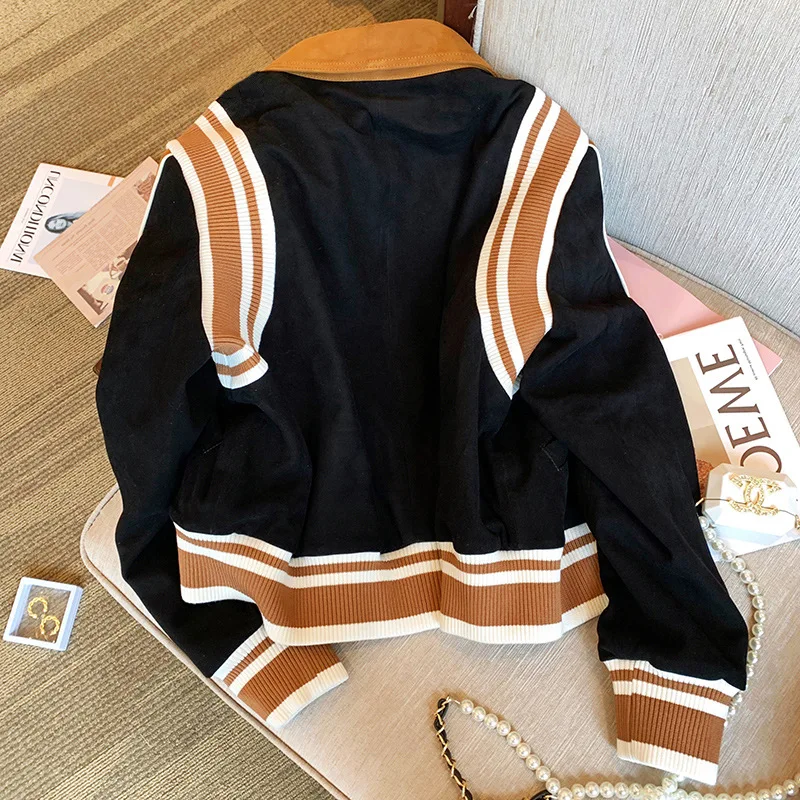 Куртка-бомбер женская однобортная модный пиджак с отложным воротником