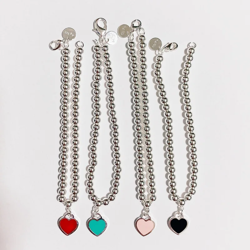 

S925Sterling Silver Romance Loving Heart Beaded(4mm) Bracelet Women Original 1: 1 Logo Classic High Quality Jewelry Holiday Gift