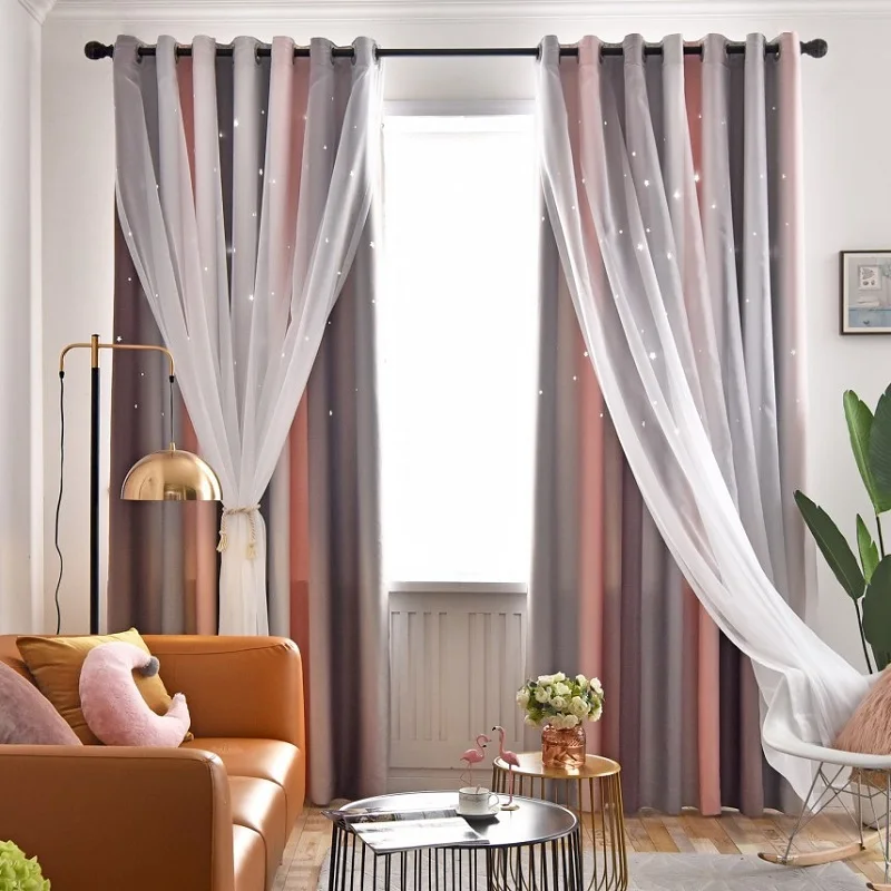 Корейские двухслойные полосатые занавески со звездами для гостиной девочек