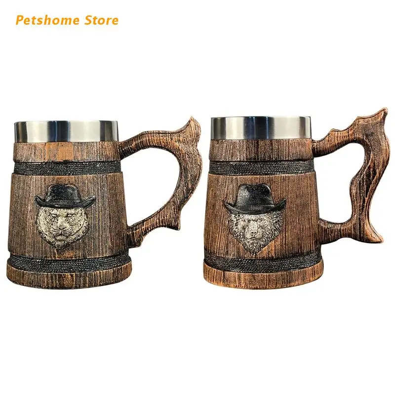 

LX9C German Retro Large-capacity Stainless Steel Double-layer Design Beer Mug Coffee Cup Gift for Whiskey Lovers