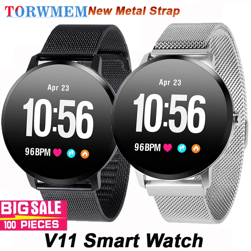 Металлический ремешок V11 мужские и женские Смарт часы IP67 водонепроницаемые из