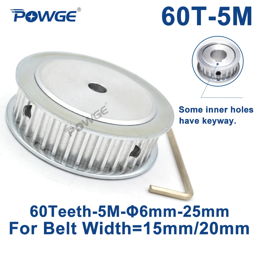 POWGE 60 Зубы HTD 5 м Синхронный шкив Диаметр 6/8/10/12/14/15/16/20/25 мм для Ширина 15/20 HTD5M