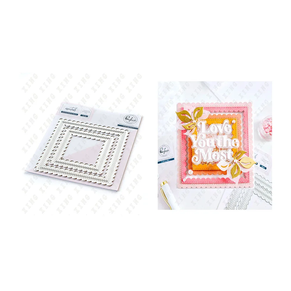 

Stitched Scallop Square Arrival New Metal Cutting Dies Scrapbook Diary Decoration Embossing Template Diy Greeting Card Handmade