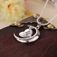 simple half moon stars love heart letters i love you pendant necklace love woman mother girl gift wedding blessing jewelry
