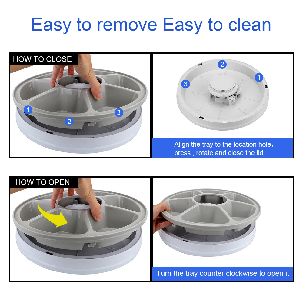 

Round Timing Feeder 6 Meals 6 Grids With Voice Recorder Pet Automatic Feeder Electric Dry Wet Food Dispenser for Cat Dog