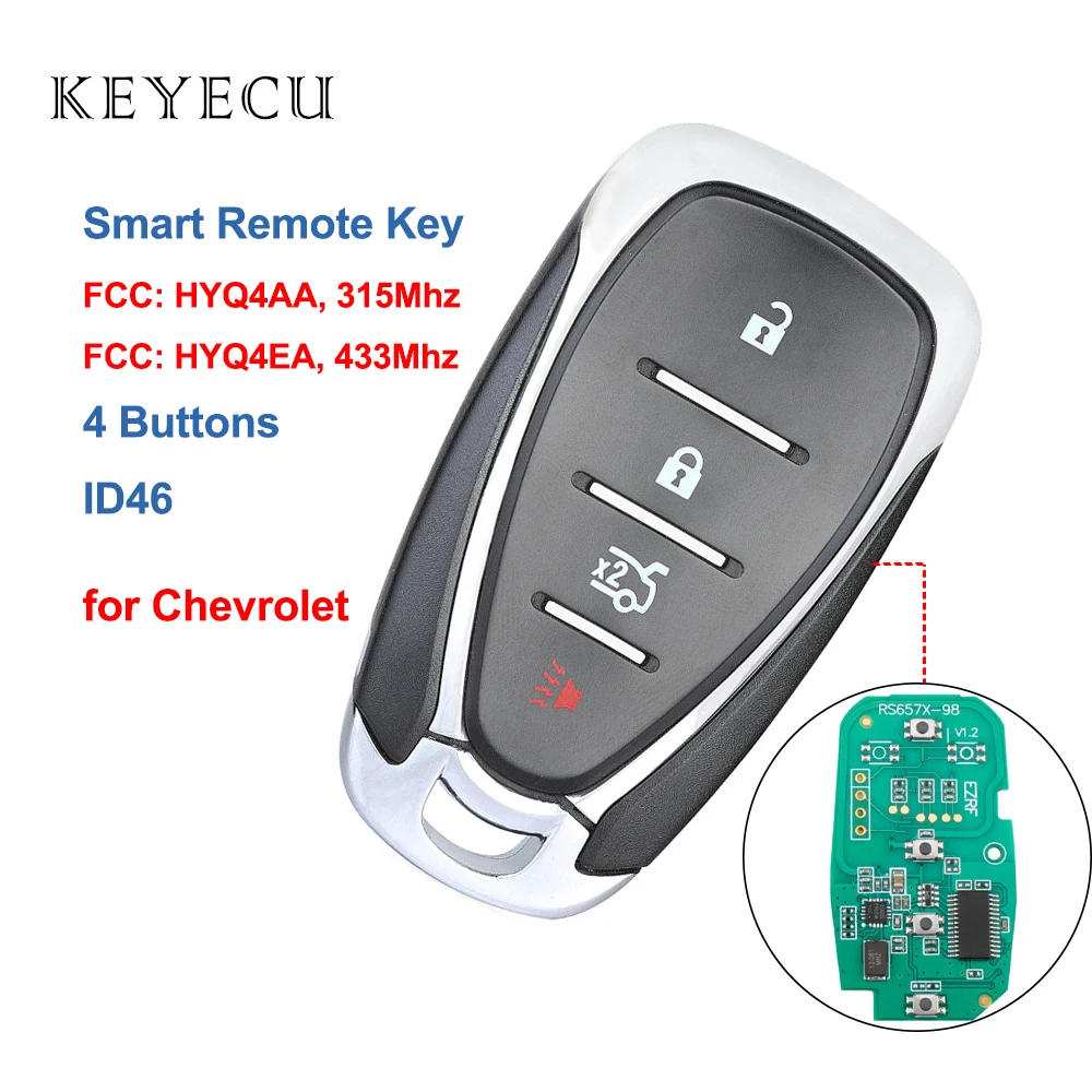 Keyecu умный дистанционный Автомобильный ключ с 4 кнопками ID46 для Chevrolet Cruze Camaro Malibu