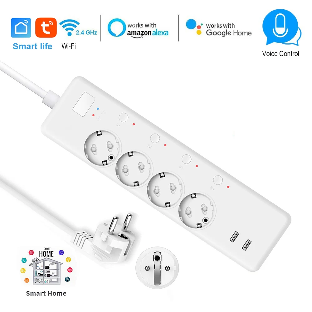 

WiFi Smart Power Strip EU Socket 16A Energy Monitoring Surge Protector Timer Switch Control For Alexa Google IFTTT Smart Life