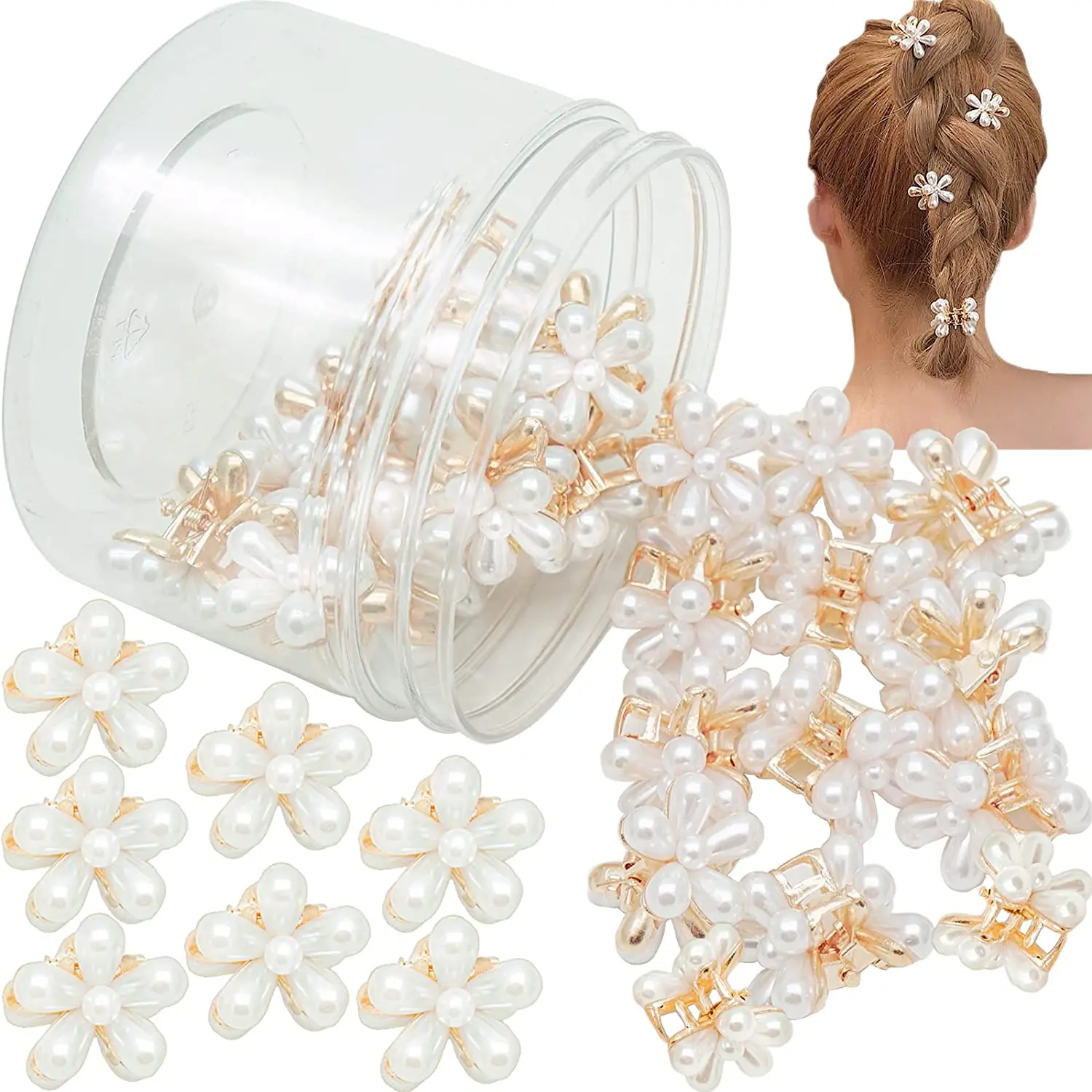 

24PCS Mini Pearl Claw Clip Daisy Flower Hair Clips Cute Artificial Pearl Flowers Bangs Clips Decorative Hair Accessories for Wom
