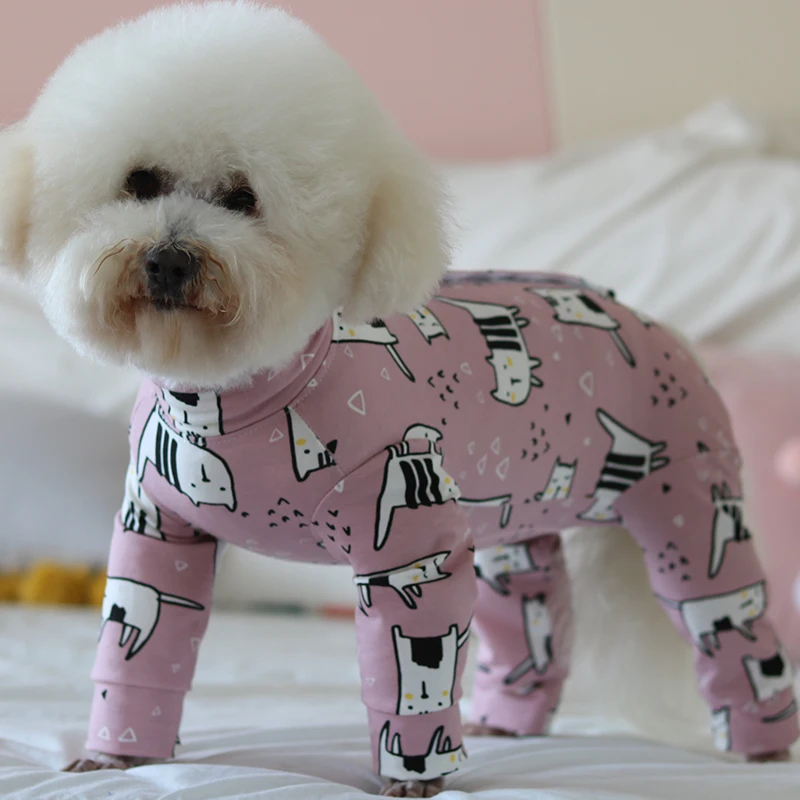 

Женский тонкий комбинезон с принтом, одежда из 100% хлопка для щенков, пижама для защиты живота для маленьких собак, чихуахуа, пуделя, домашняя...