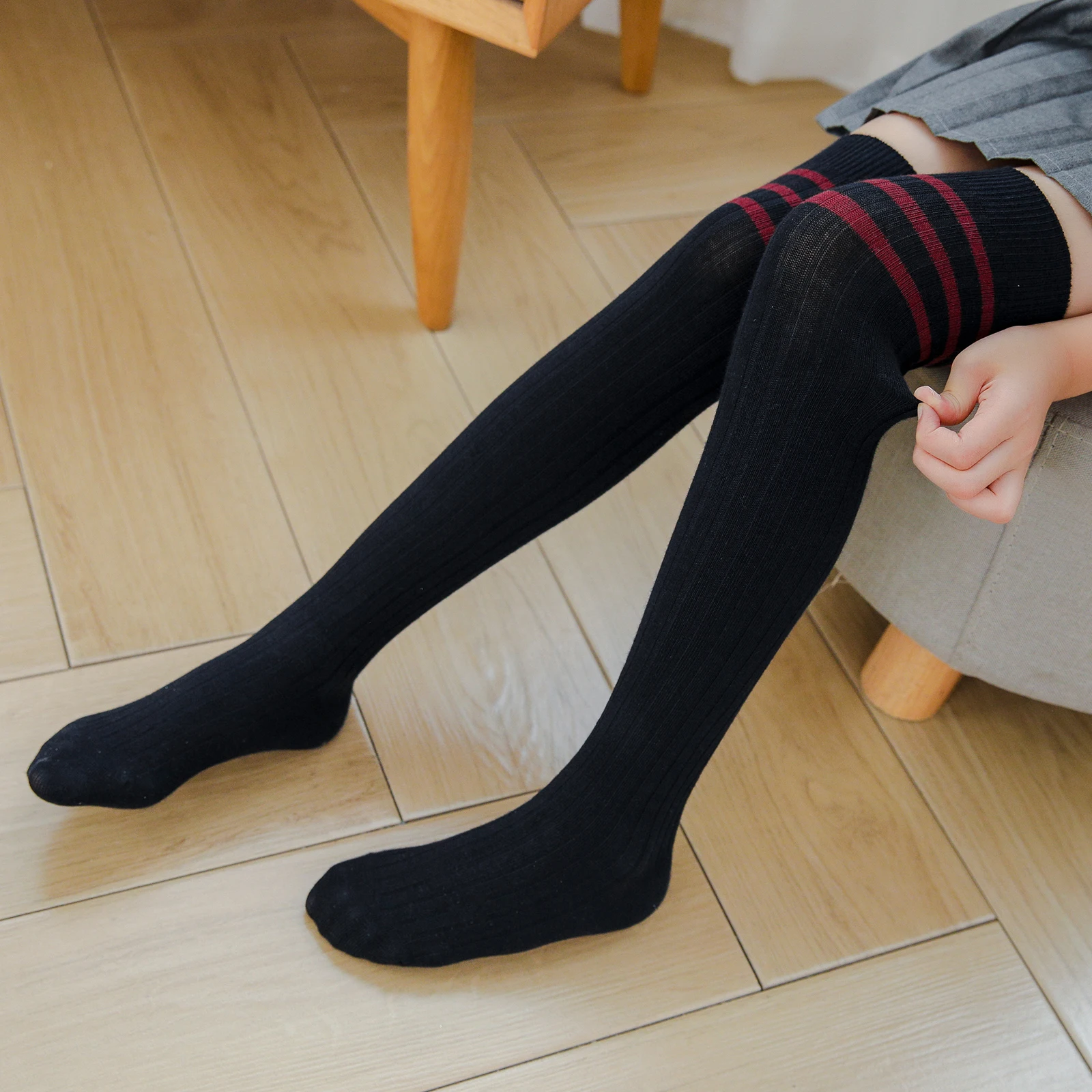 

Детские хлопковые трикотажные чулки в рубчик, носки до колена в полоску для малышей, длинные носки-трубки для весны и осени