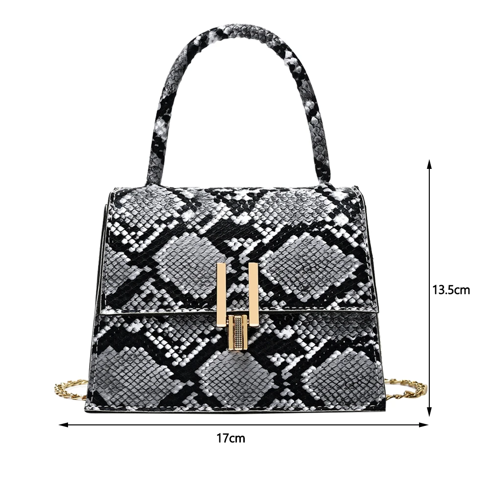

Retro Snake Geometry Print Shoulder Crossbody Bag For Women Fashion Flap PU Leather Chain Female Daily Small Top-handle Handbags
