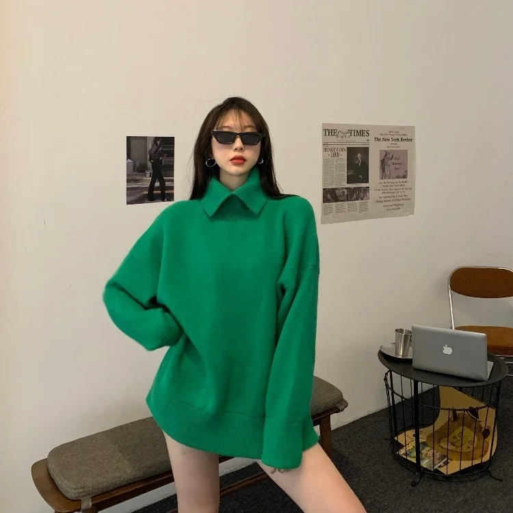 

Свитер с высоким воротом женский зимний утепленный мягкий восковой пуловер свитер Свободный Топ средней длины X2529