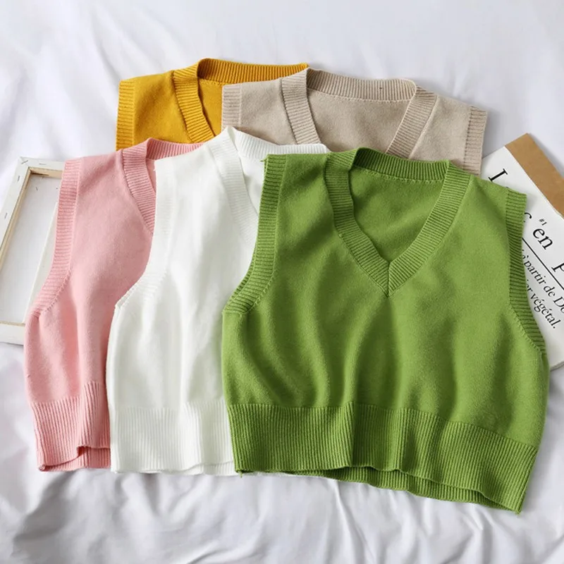 

Sweater Vest Women's Vest Sweater Elegant Student V-neck Pullover Loose Casual Knitting Tops Outerwear Vest