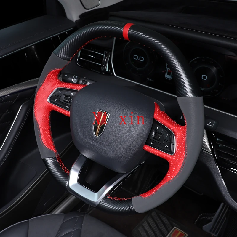 

For Hongqi HS5 HS7 Customized imitation peach leather hand-sewn steering wheel cover car interior accessories
