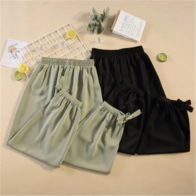 Женские однотонные штаны 2020 летние женские с эластичной резинкой на талии