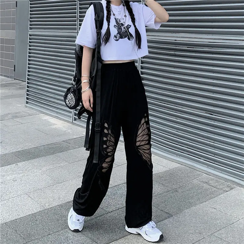 

Cargo pants y2k harajuku retro casual Hollow butterfly pants students loose sport pants tide vintage korean fashion fairy grunge