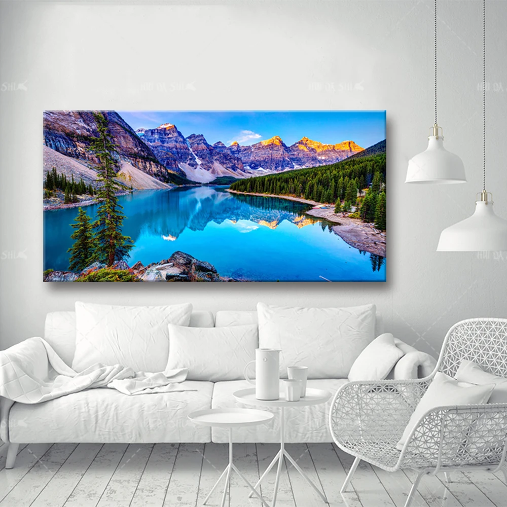 Moraine Lake HD Печать горы река лес пейзаж современные стены постер Холст Искусство