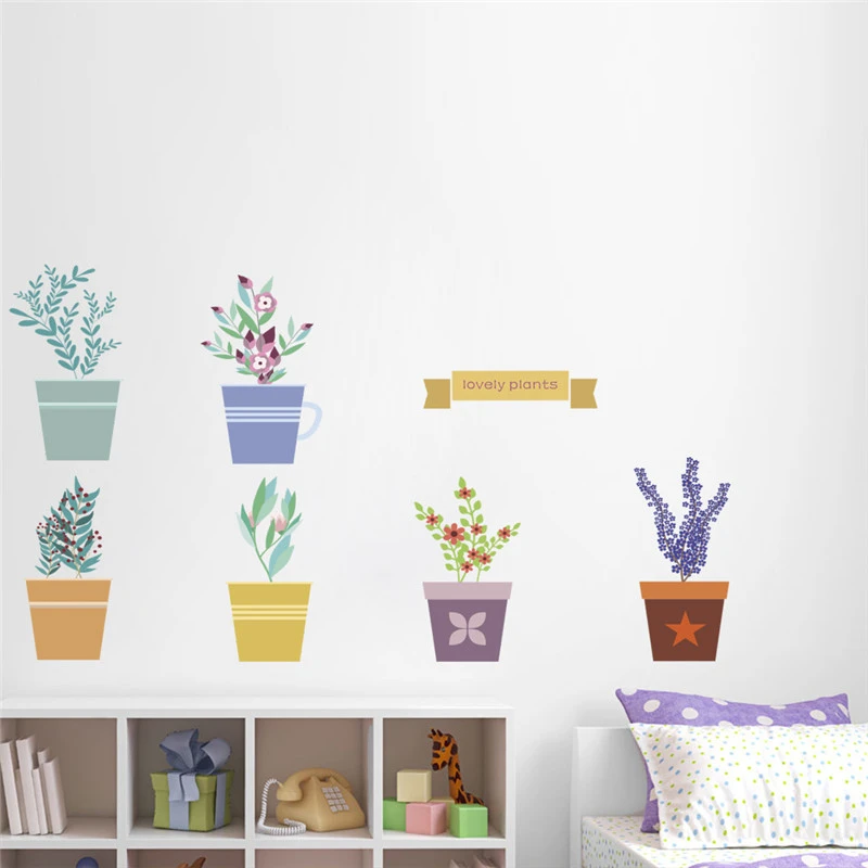 

Lavender Flower Pot Wall Art Stickers For Office Shop Baseboard Home Decoration Diy Natural Style Wall Mural Pvc Decals