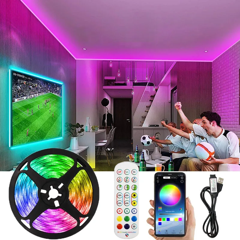 Led Strip Lights Bluetooth APP Voice IR Control 5V 5050 RGB Waterproof Flexible Tape for TV PC Background Party Bedroom Decor