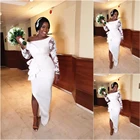 Платье-Русалка атласное с длинным рукавом, эластичное вечернее платье до бедра, с разрезом, с аппликацией, белое, большие размеры, для выпускного вечера