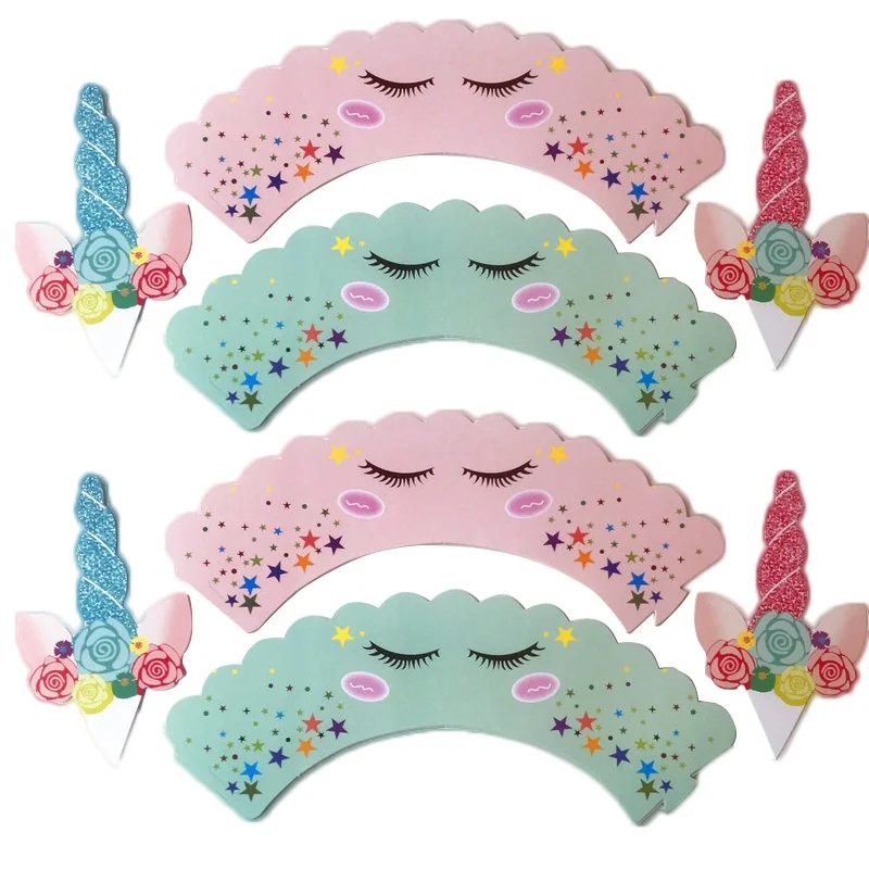 

12pcs/lot Unicorn Cupcake Wrappers Toppers Kids Party Birthday Decoration Cake Cups(6 Wraps+6 Topper No Toothpicks)